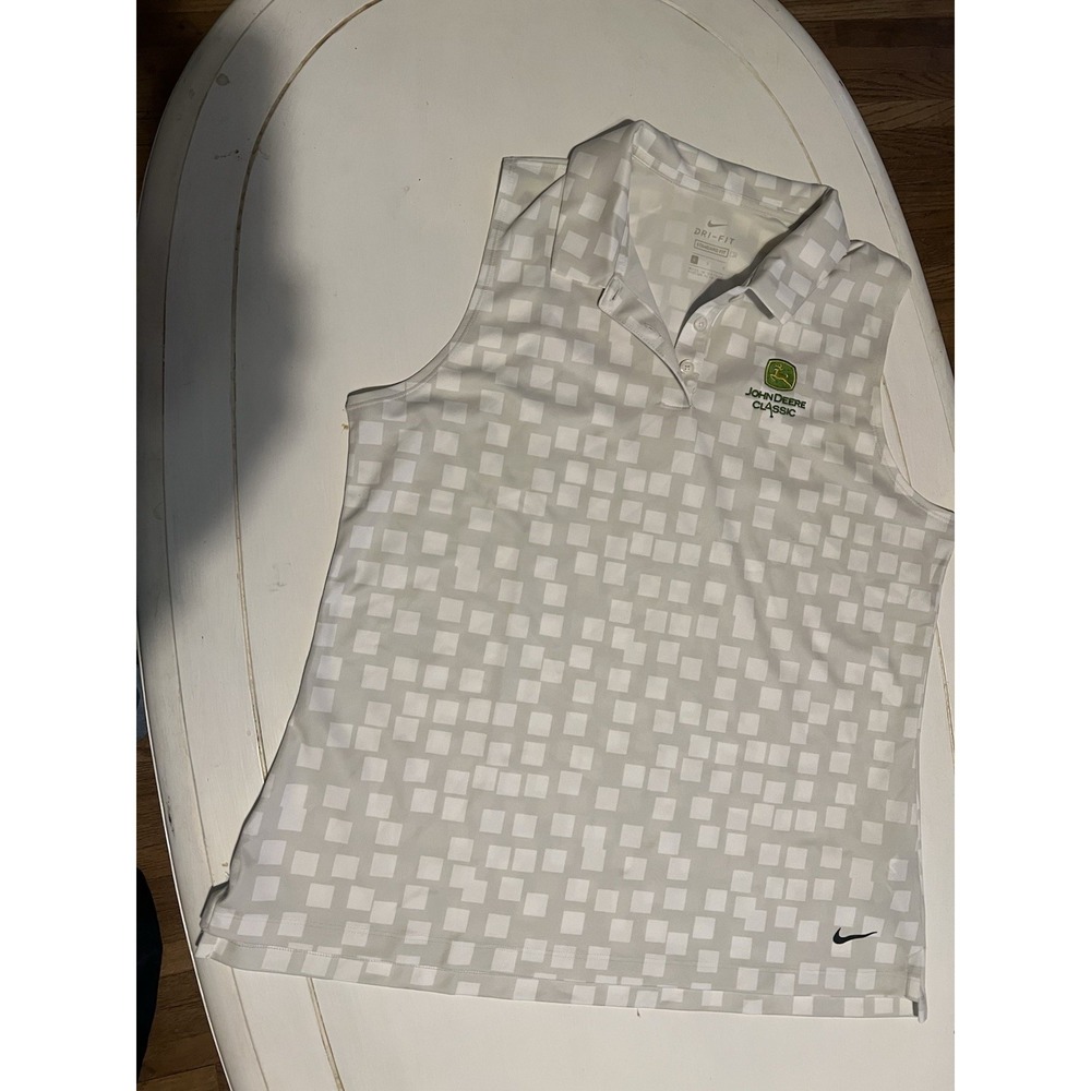 Nike Women's Victory Grid John Deere Classic Golf Polo Shirt Gray White Size L